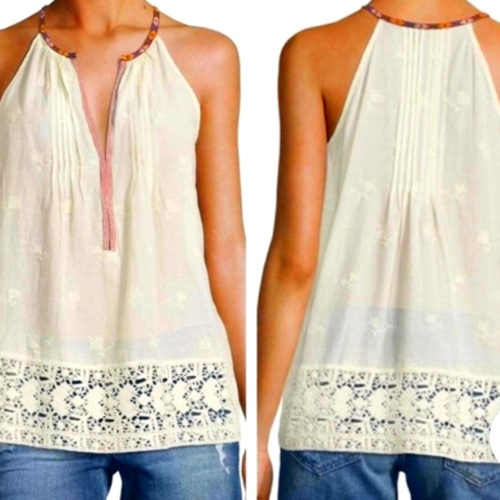 Joie Deep V Embroidered Tank Top SIZE M